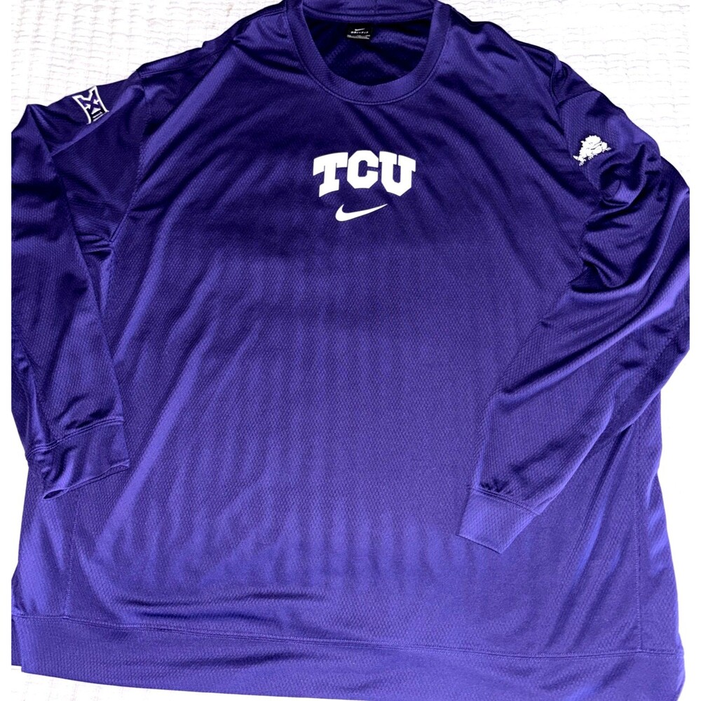 TCU Horned Frogs  Nike Dri Fit  Purple Long Sleeve Mens Jersey XXL  Big 12 Patch